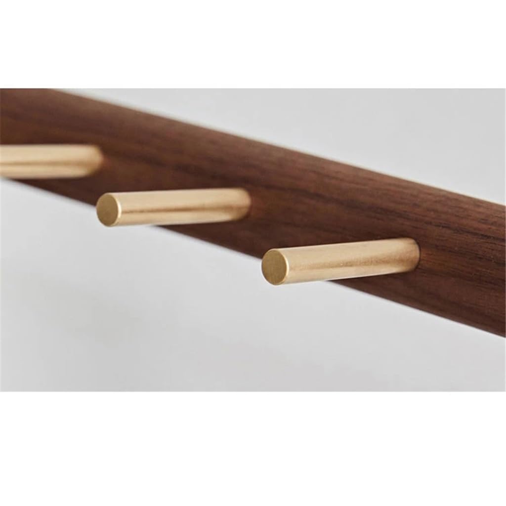 Wooden Key Holder with Brass Hooks & Phone Shelf