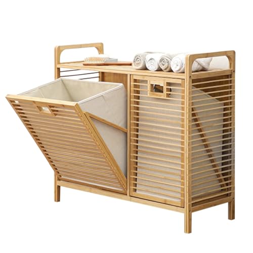 Tilt-Out Laundry Hamper Cabinet with Removable Baskets & Shelves