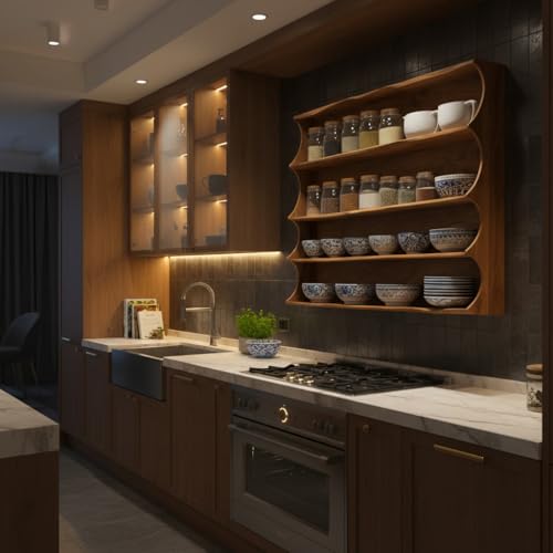 4-Tier Wooden Wall-Mounted Kitchen Storage Shelf