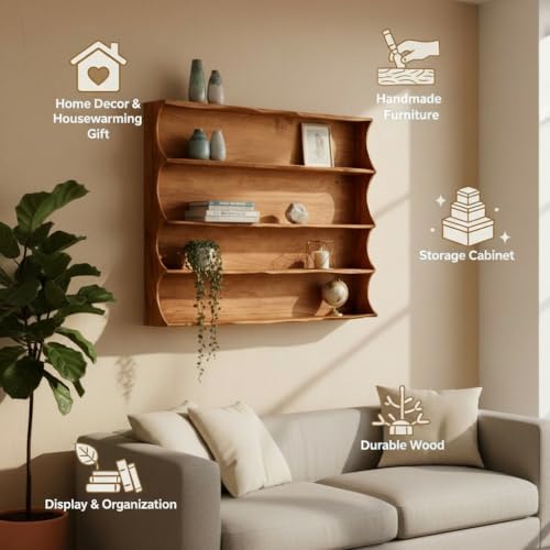 4-Tier Wooden Wall-Mounted Kitchen Storage Shelf