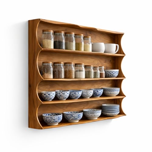 4-Tier Wooden Wall-Mounted Kitchen Storage Shelf