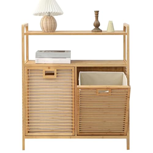 Tilt-Out Laundry Hamper Cabinet with Removable Baskets & Shelves