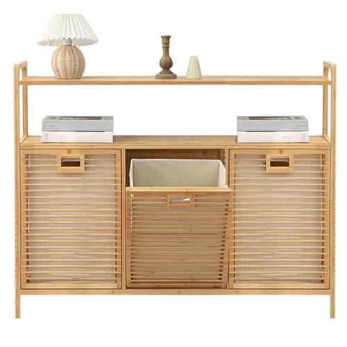 Tilt-Out Laundry Hamper Cabinet with Removable Baskets & Shelves