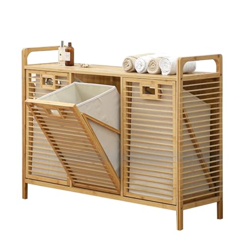 Tilt-Out Laundry Hamper Cabinet with Removable Baskets & Shelves