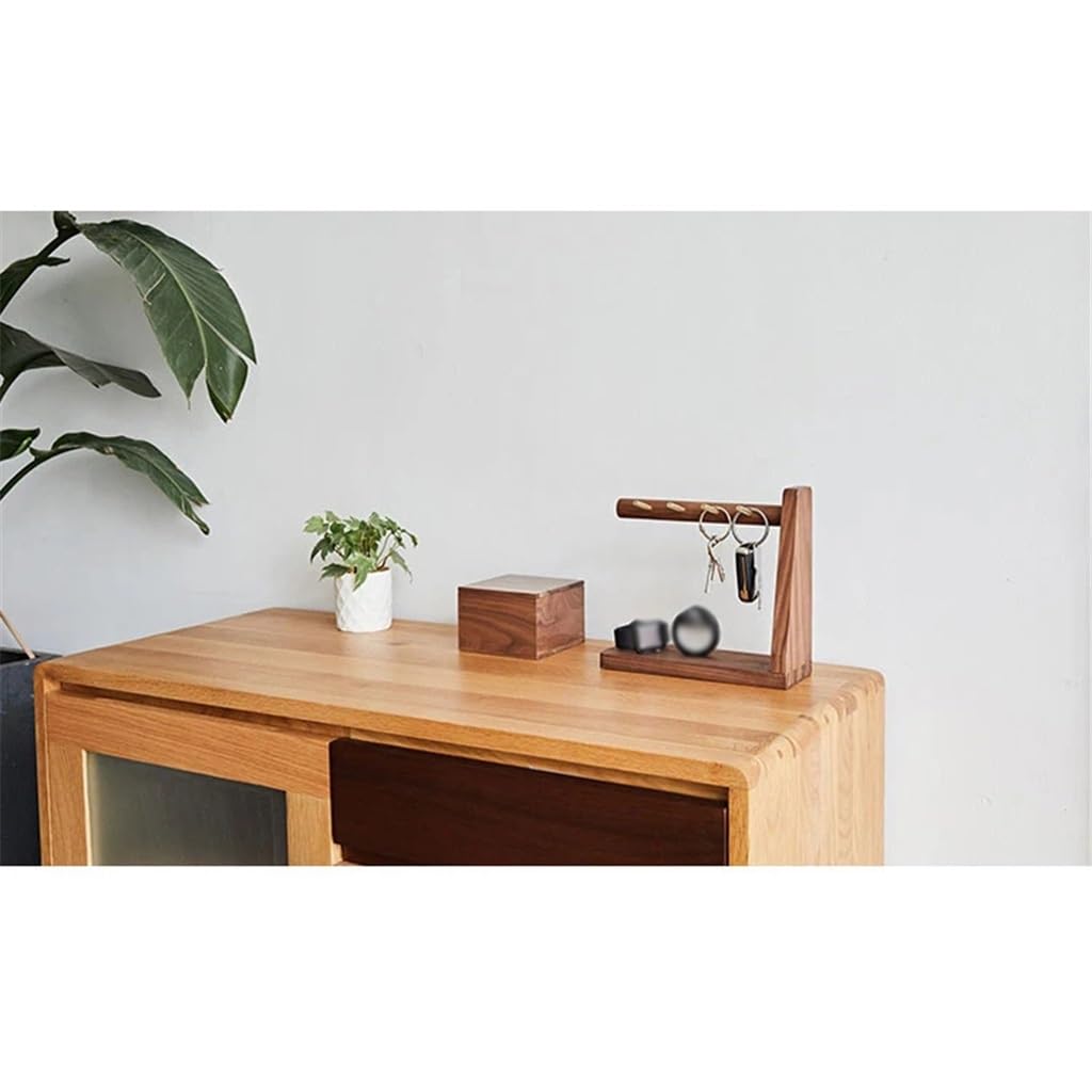 Wooden Key Holder with Brass Hooks & Phone Shelf