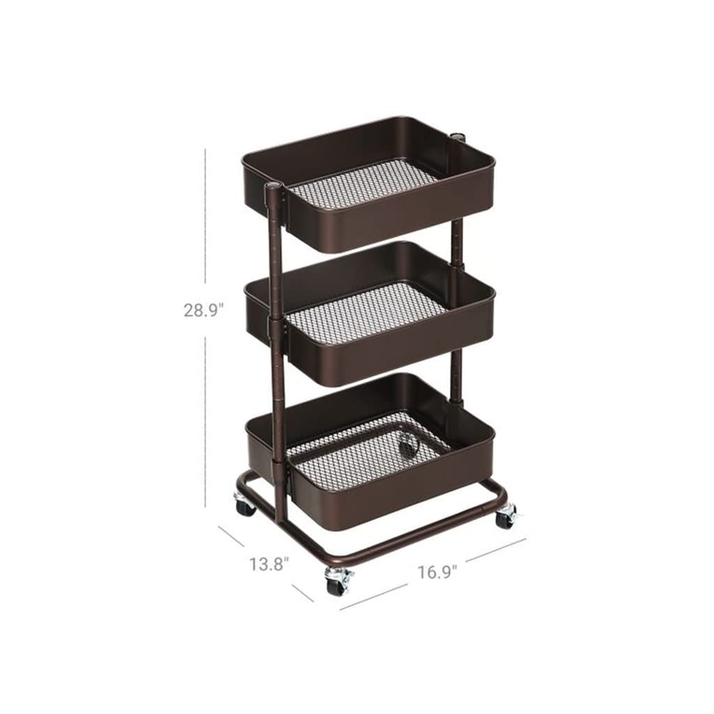 3-Tier Adjustable Metal Rolling Utility Cart