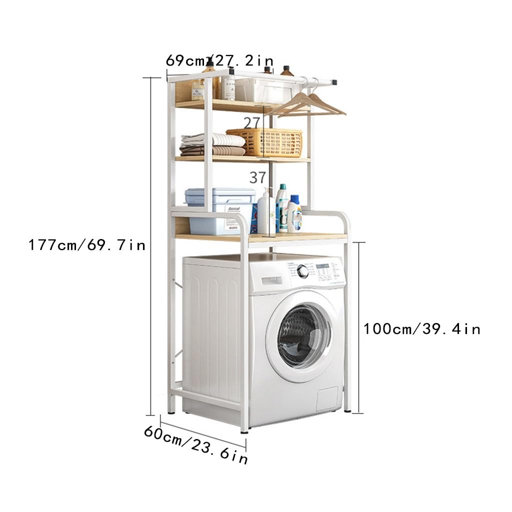3-Tier Over-Washer Storage Rack with Hanging Rod