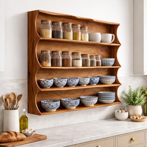 4-Tier Wooden Wall-Mounted Kitchen Storage Shelf