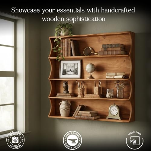 4-Tier Wooden Wall-Mounted Kitchen Storage Shelf