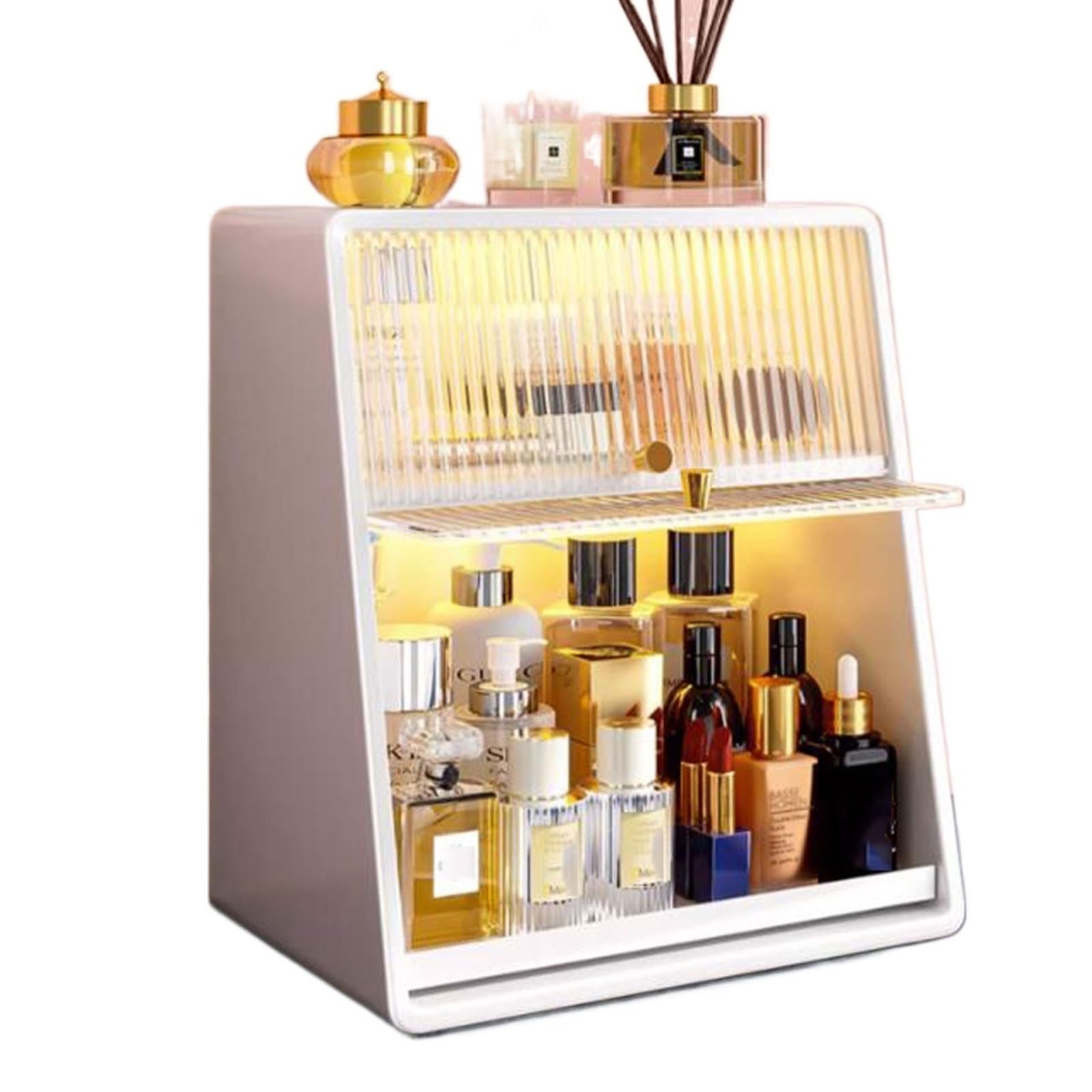 Makeup & Skincare Organizer with Flip Cover and Light
