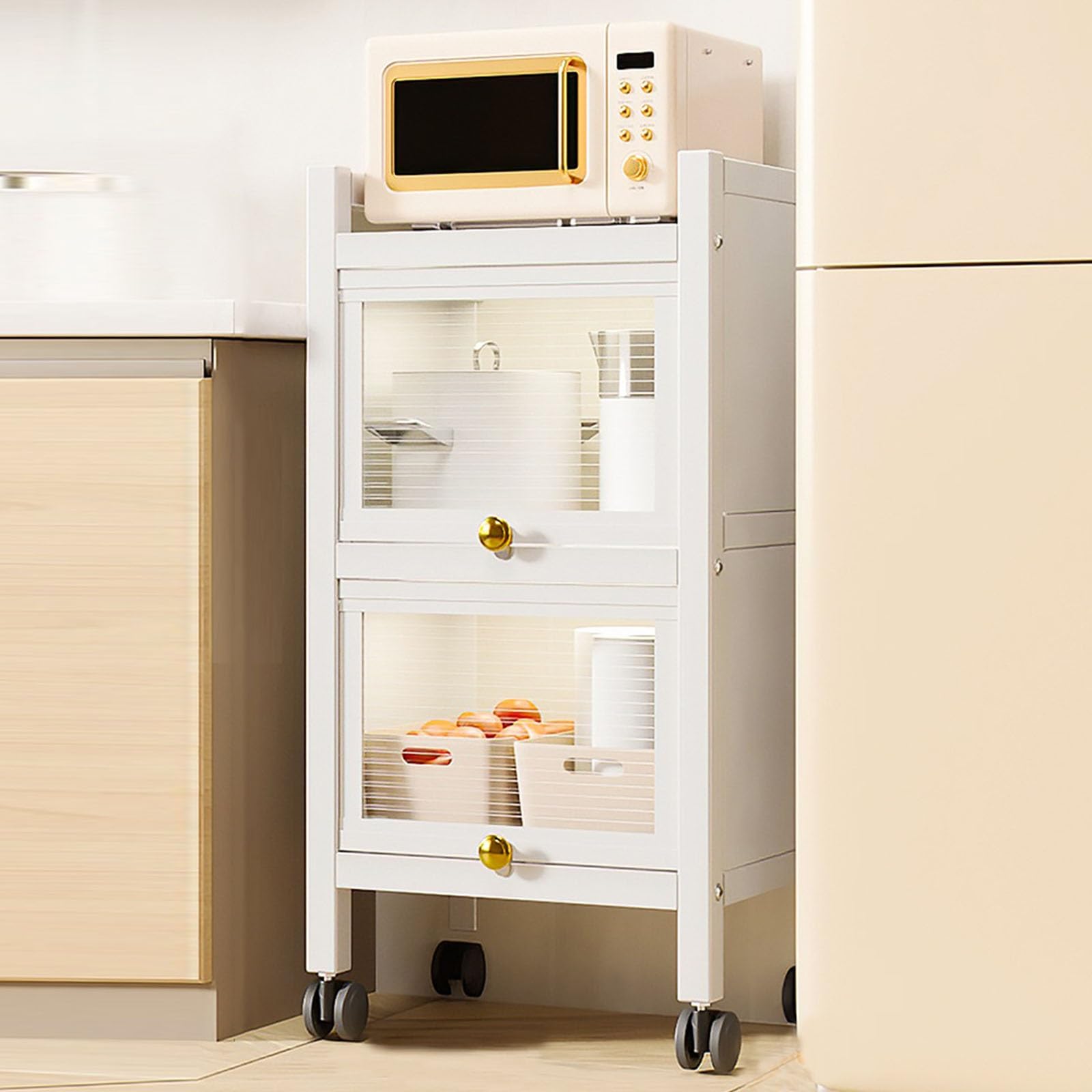4-Tier Microwave Stand with Flip-Door Storage