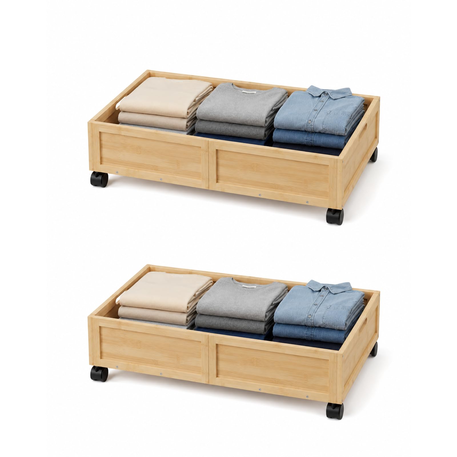 Bamboo Under-Bed Storage Drawers with Wheels – 2 Pack