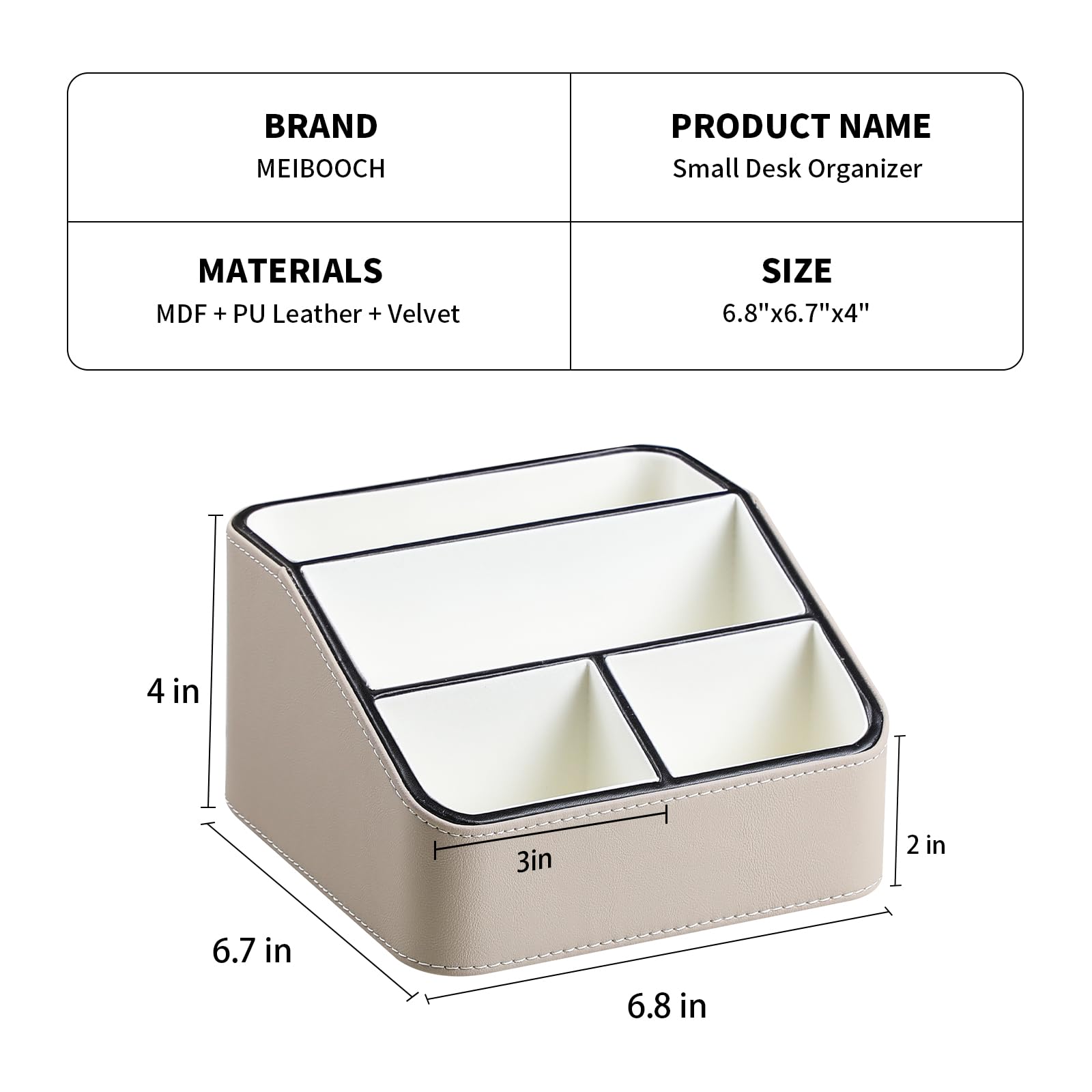 PU Leather Remote Control Holder, Nightstand Organizer with 4 Compartments