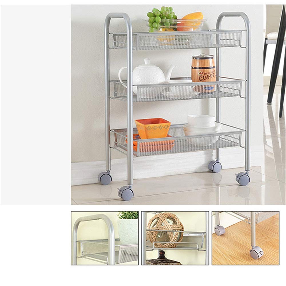 3-Tier Metal Mesh Rolling Utility Cart