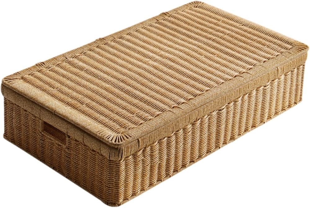 Rectangular Rattan Storage Basket with Lid