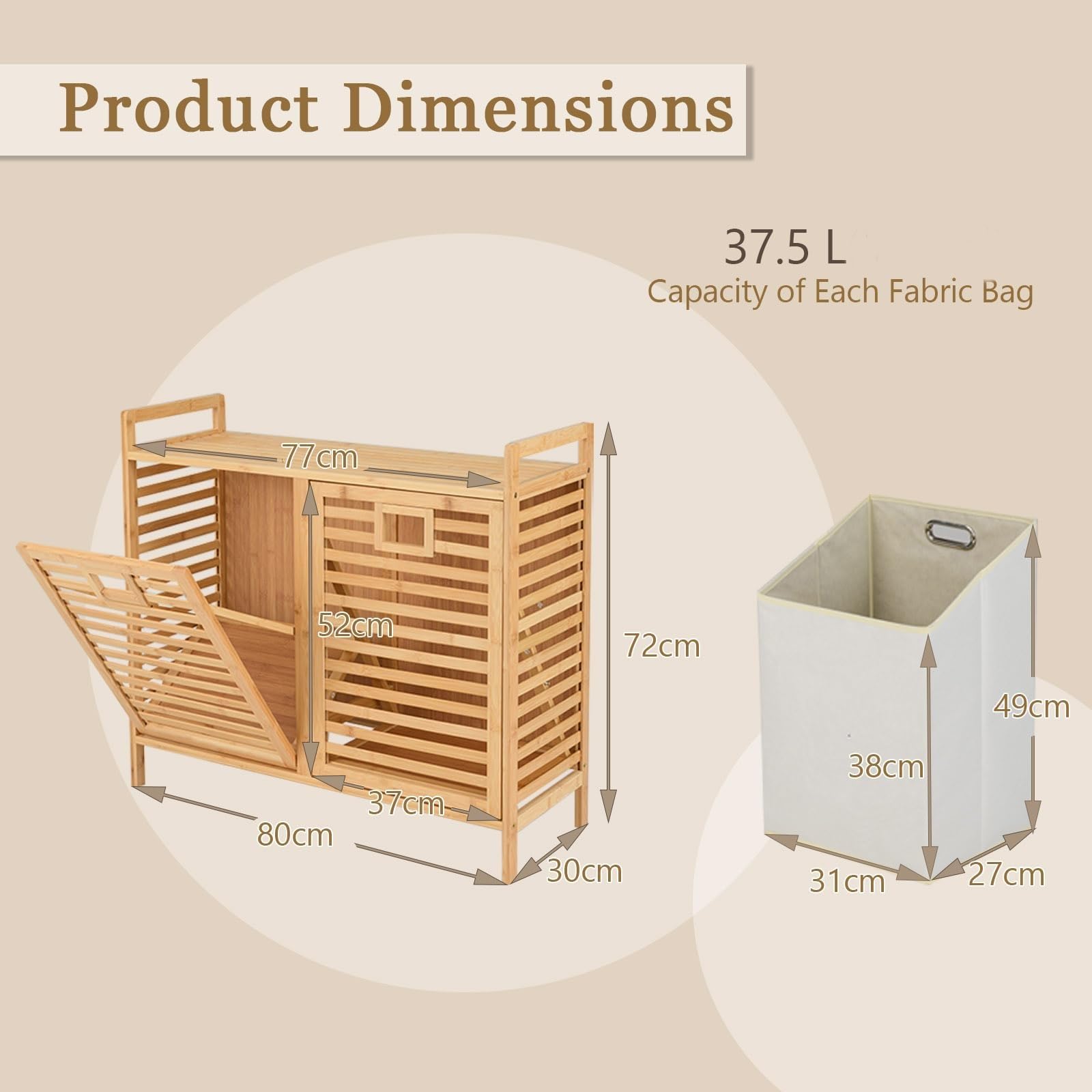 Bamboo Double Tilt-Out Laundry Hamper with Shelf