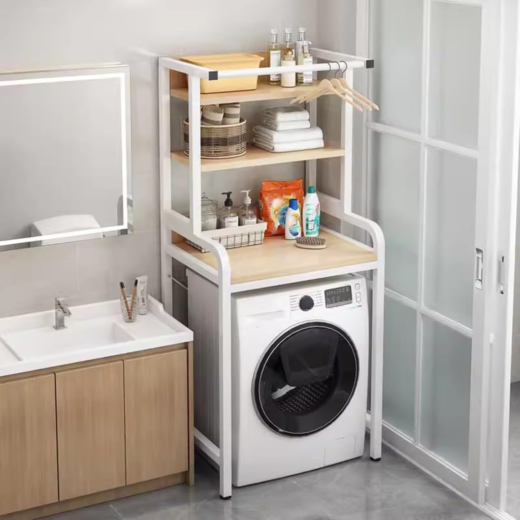 3-Tier Over-Washer Storage Rack with Hanging Rod