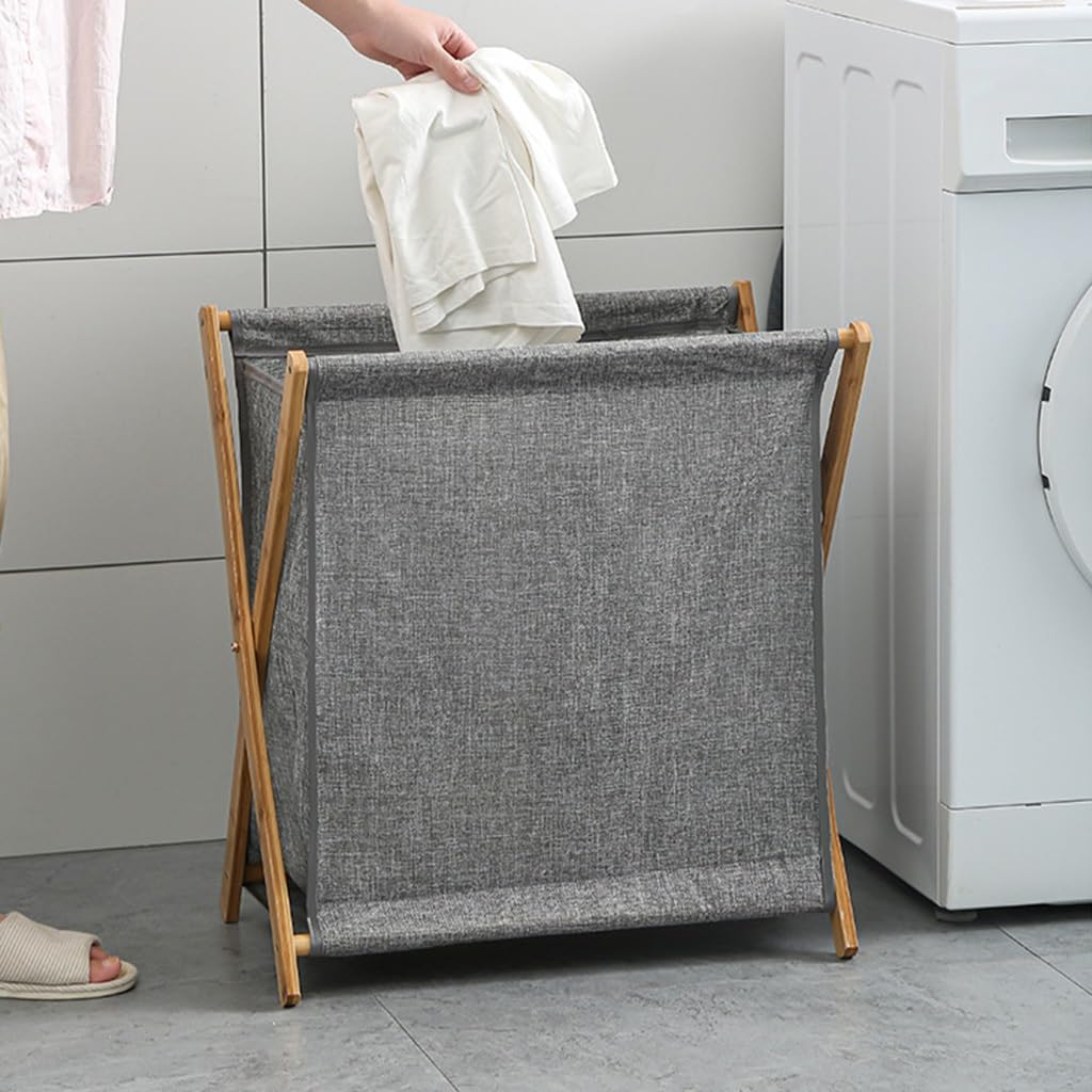 Foldable Bamboo Laundry Hamper with Removable Bag