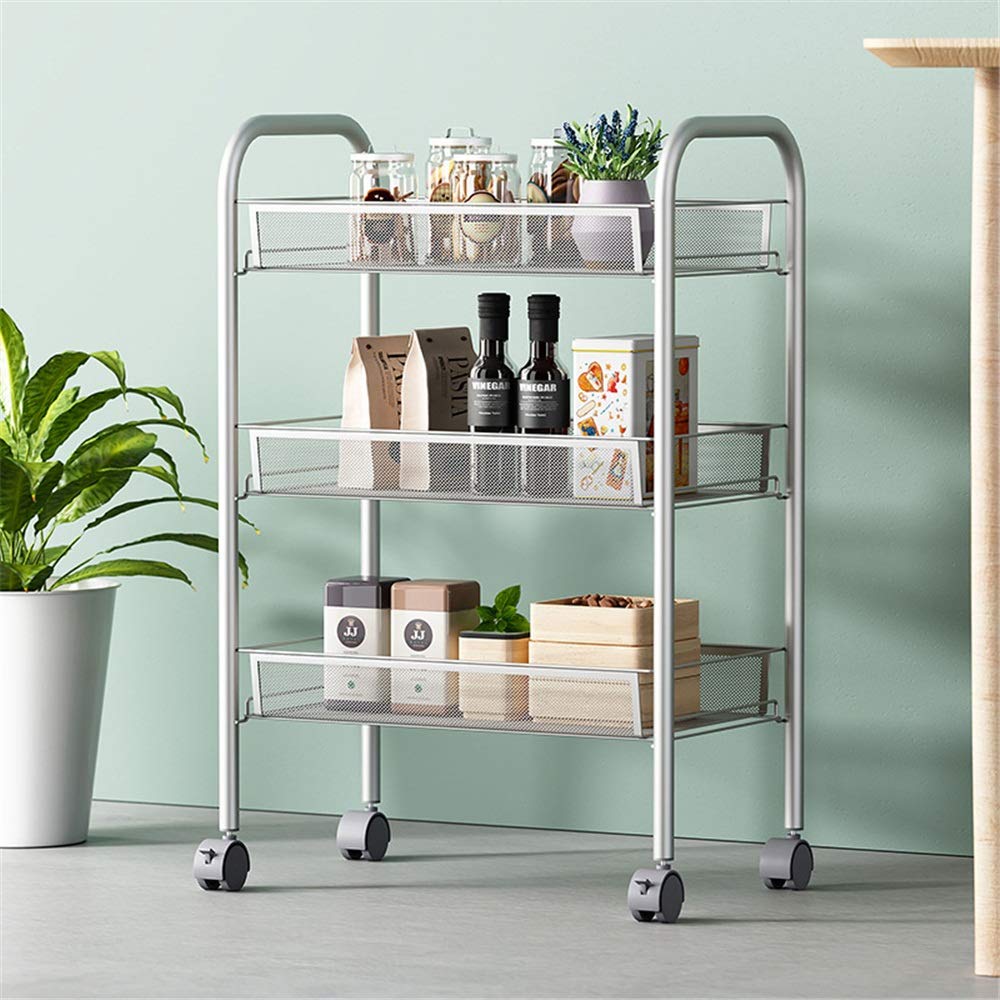 3-Tier Metal Mesh Rolling Utility Cart