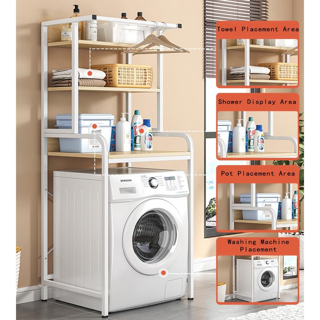 3-Tier Over-Washer Storage Rack with Hanging Rod