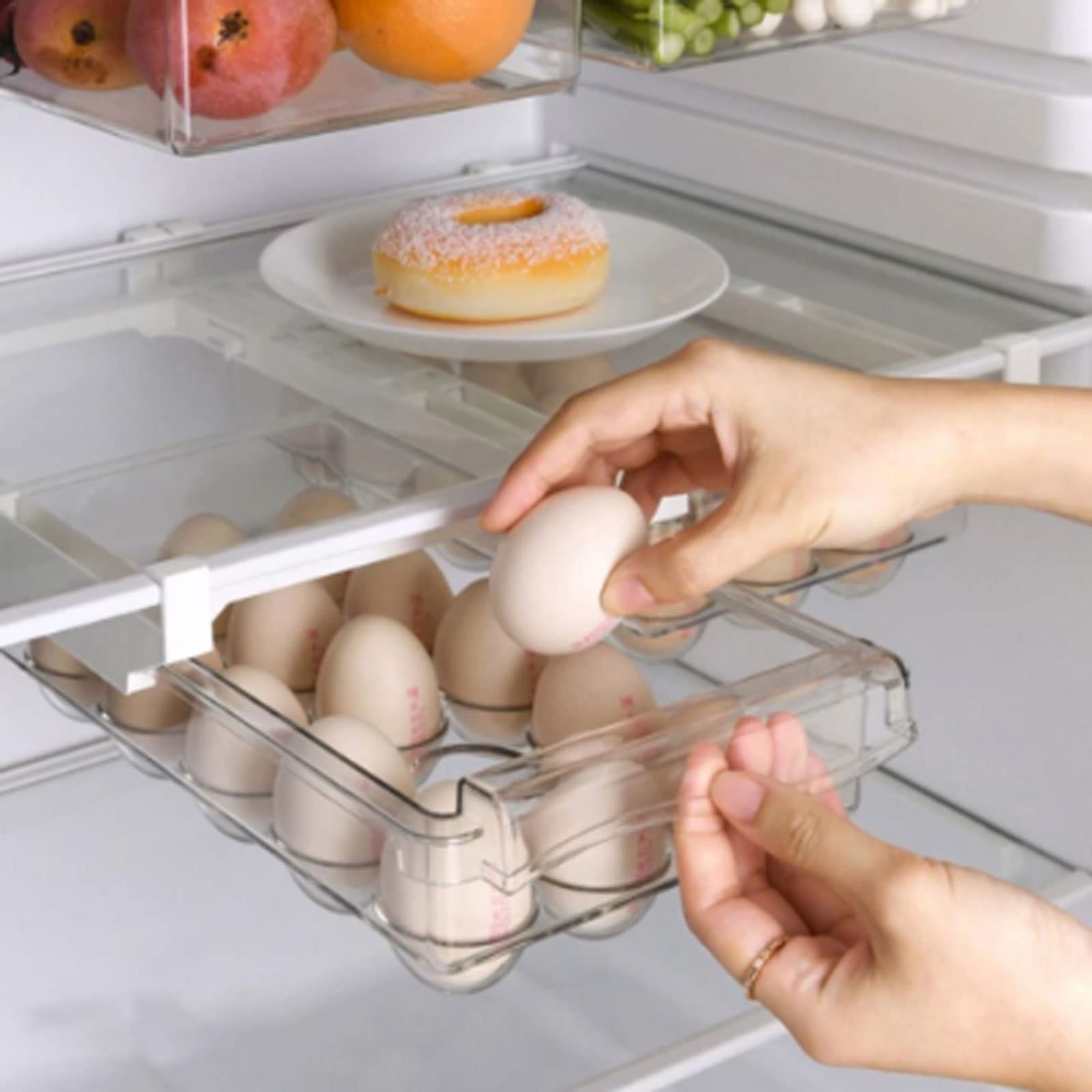 Slide-Out Refrigerator Storage Drawer for Eggs & Produce