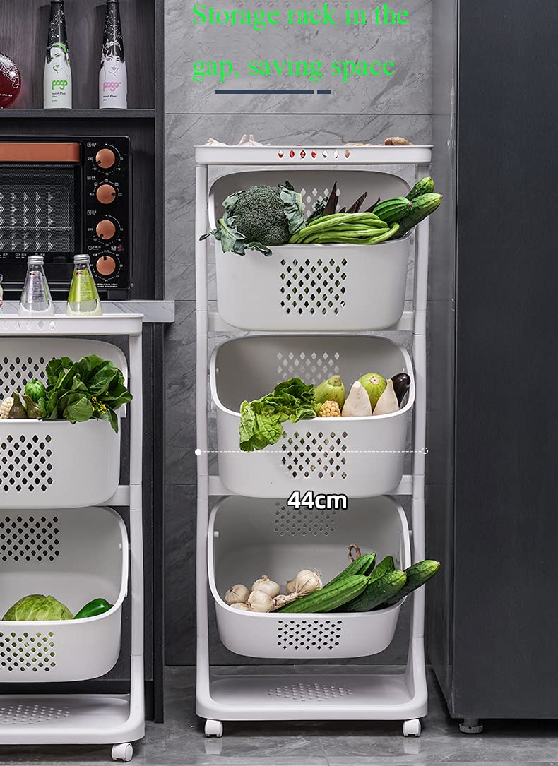 3-Tier Rolling Utility Storage Cart with Rotating Baskets