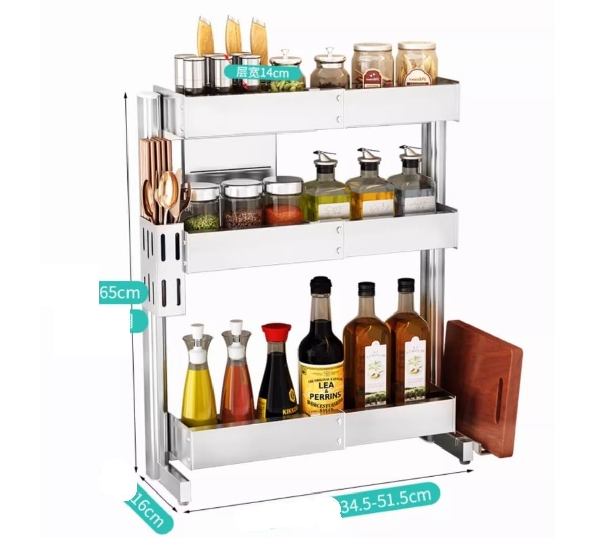 3-Tier Retractable Spice Rack with Cutting Board Holder