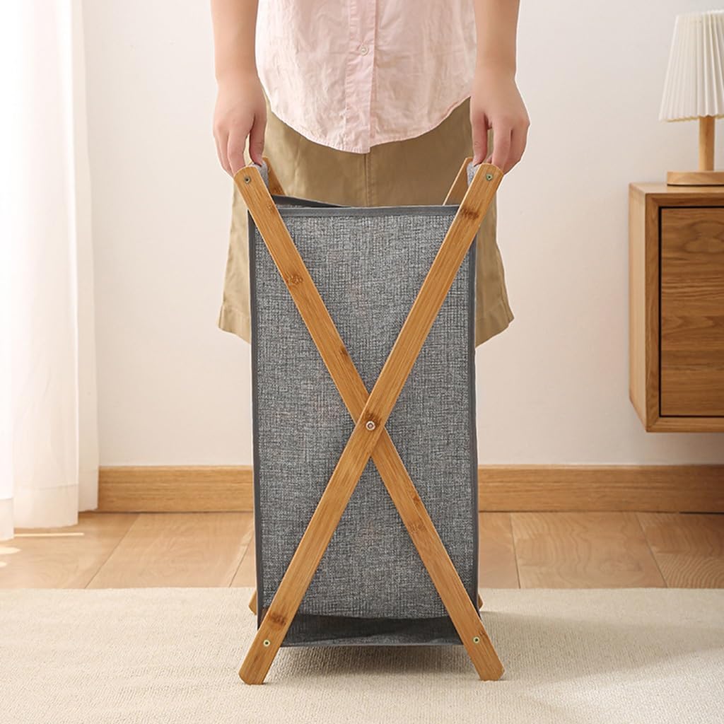 Foldable Bamboo Laundry Hamper with Removable Bag