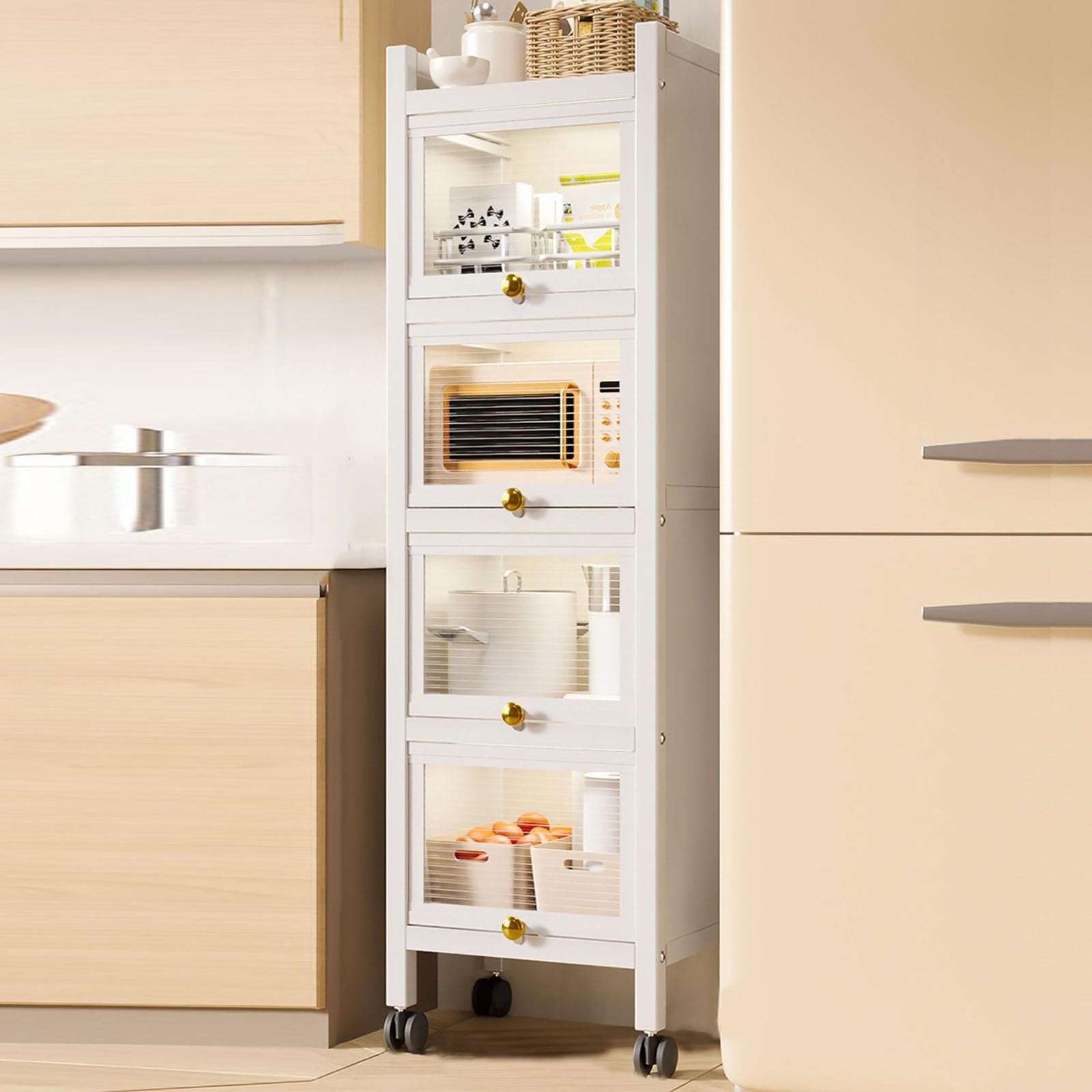 4-Tier Microwave Stand with Flip-Door Storage