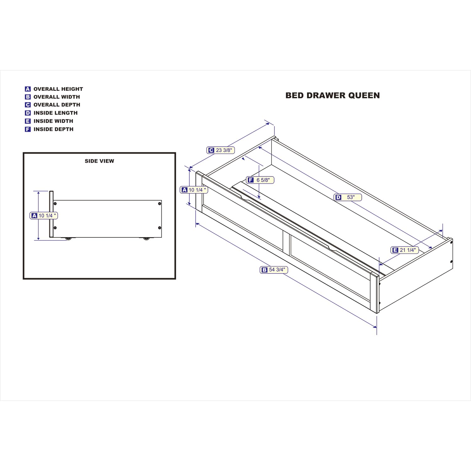 HomeStock Queen Under-Bed Storage Drawer in White