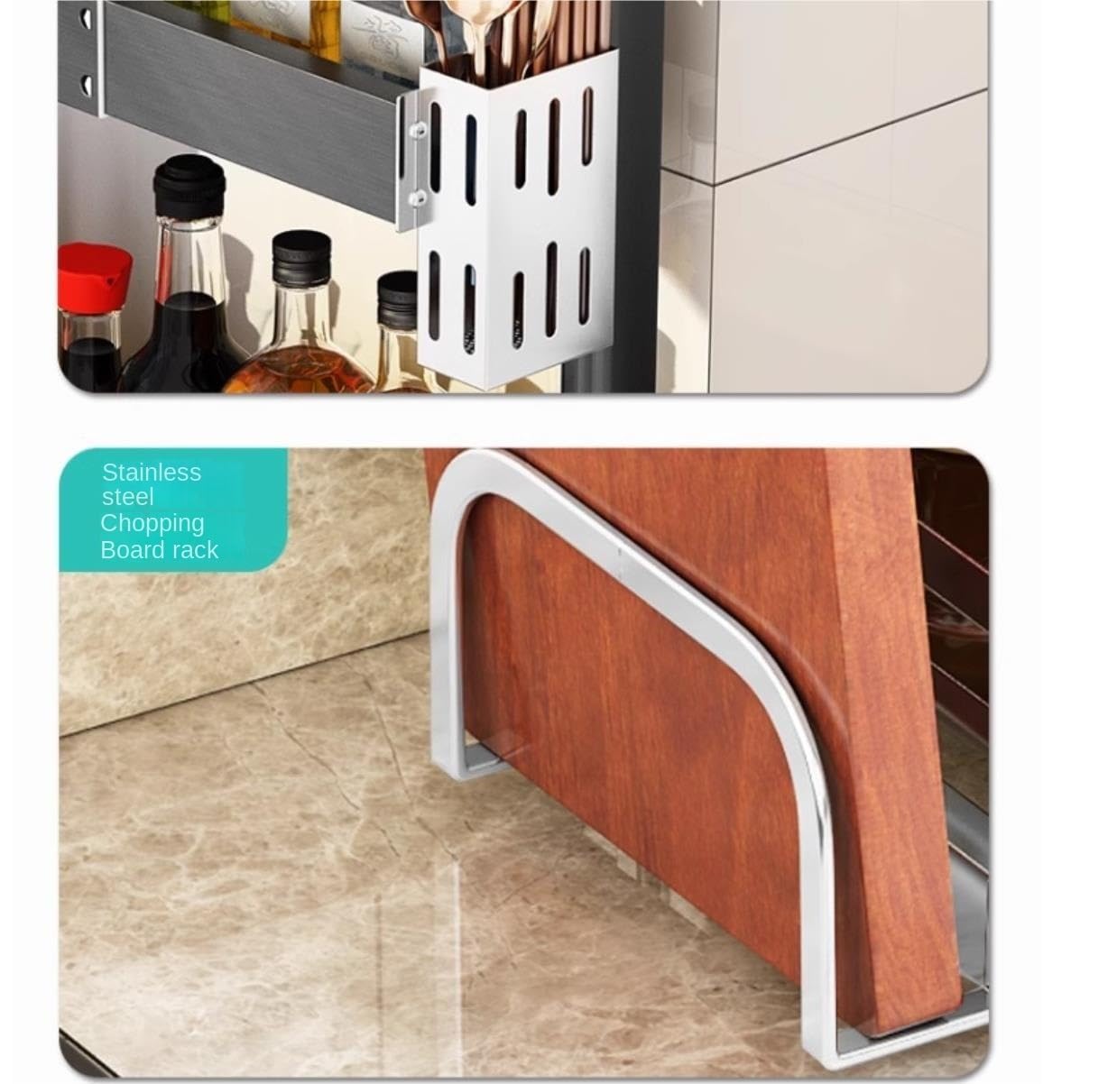3-Tier Retractable Spice Rack with Cutting Board Holder