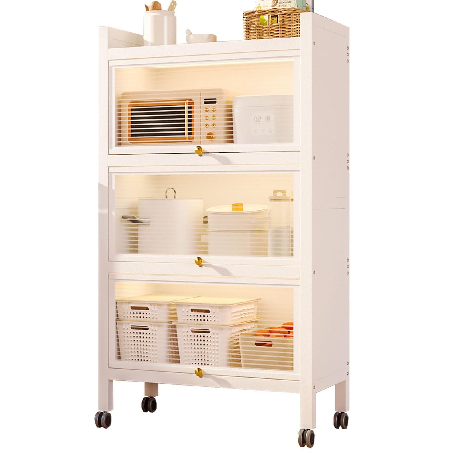 4-Tier Microwave Stand with Flip-Door Storage