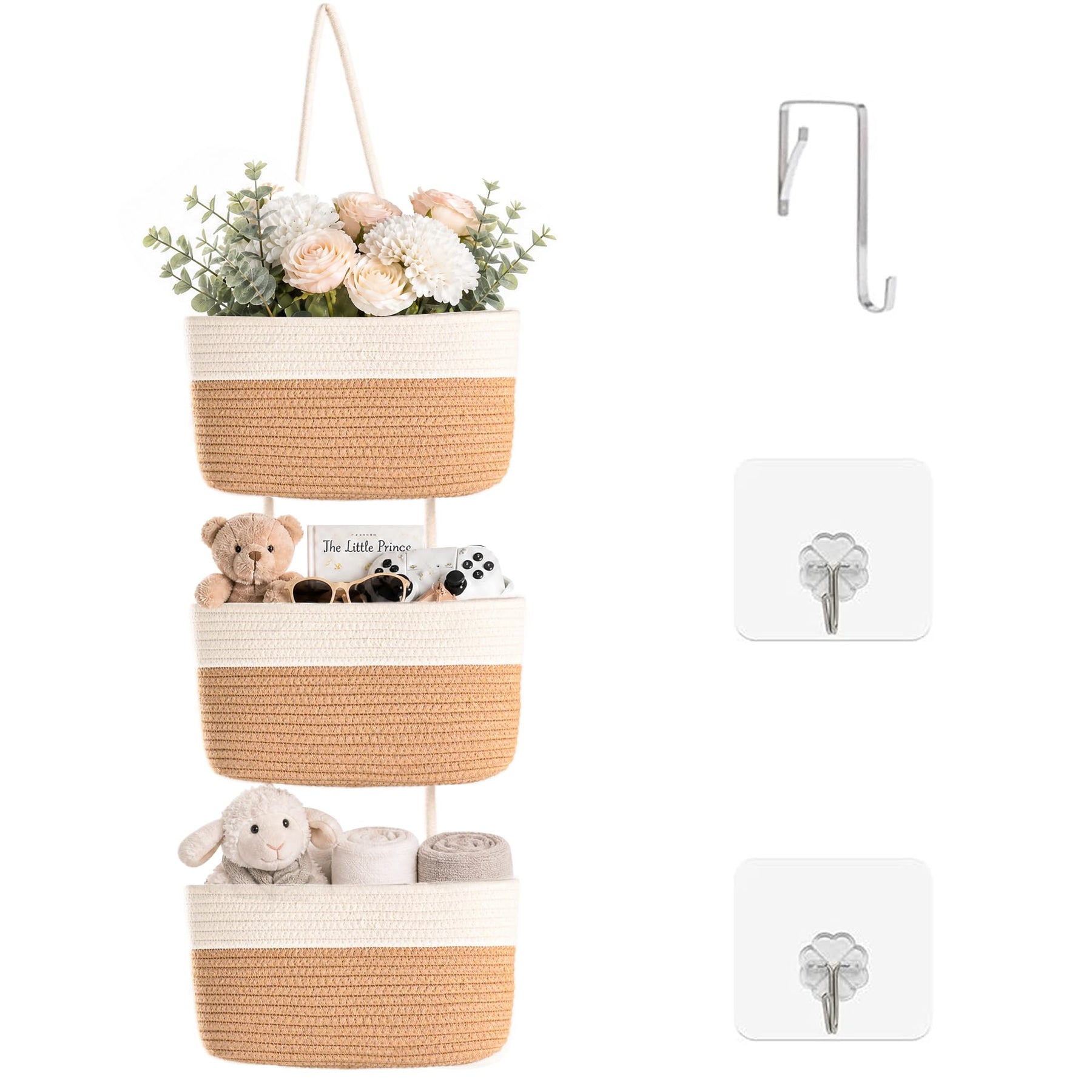 ICERZCZ 3-Tier Hanging Baskets for Organizing Nursery Decor Organization
