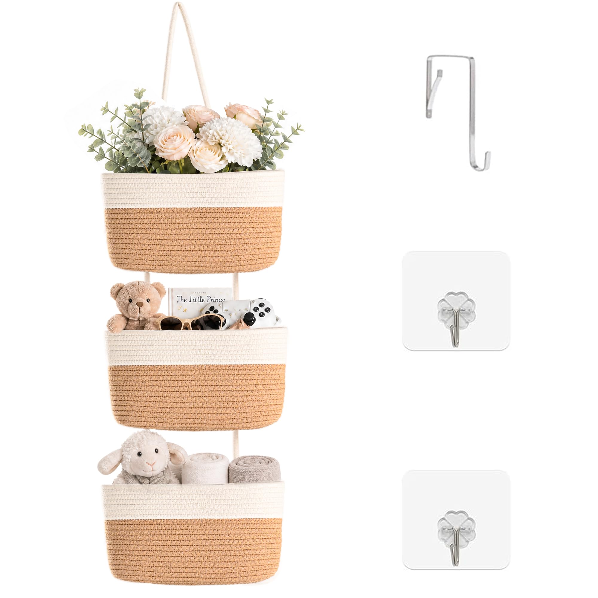 ICERZCZ 3-Tier Hanging Baskets for Organizing Nursery Decor Organization