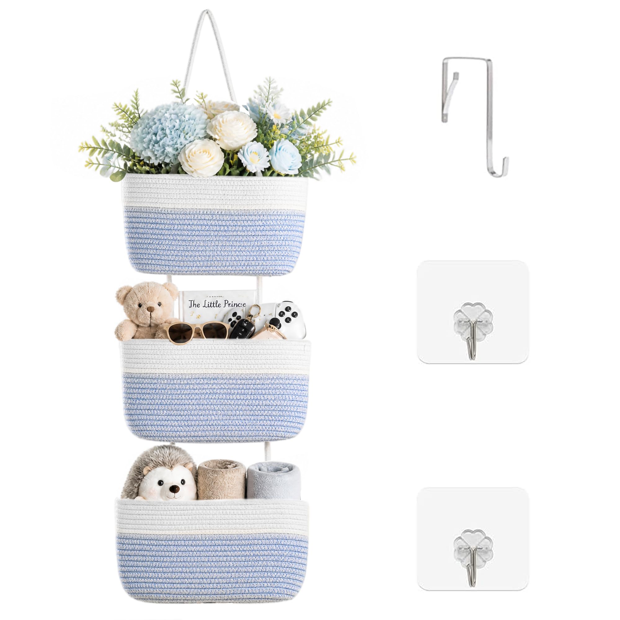 ICERZCZ 3-Tier Hanging Baskets for Organizing Nursery Decor Organization