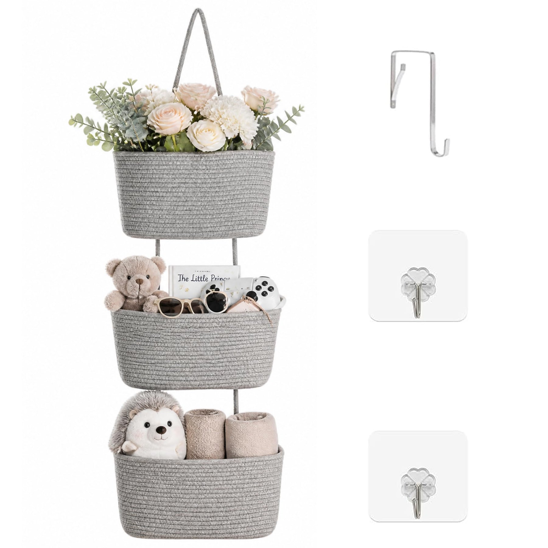 ICERZCZ 3-Tier Hanging Baskets for Organizing Nursery Decor Organization