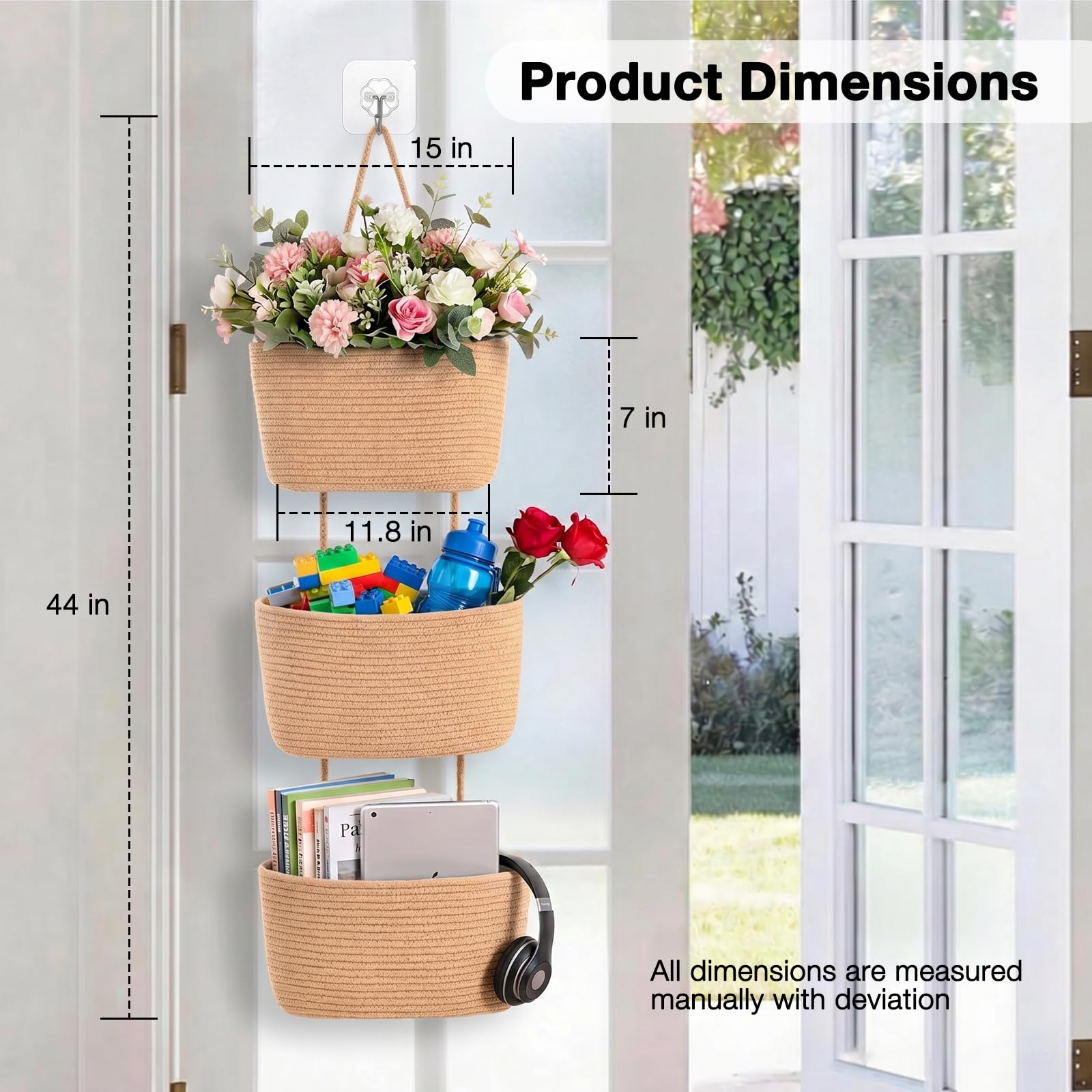 ICERZCZ 3-Tier Hanging Baskets for Organizing Nursery Decor Organization