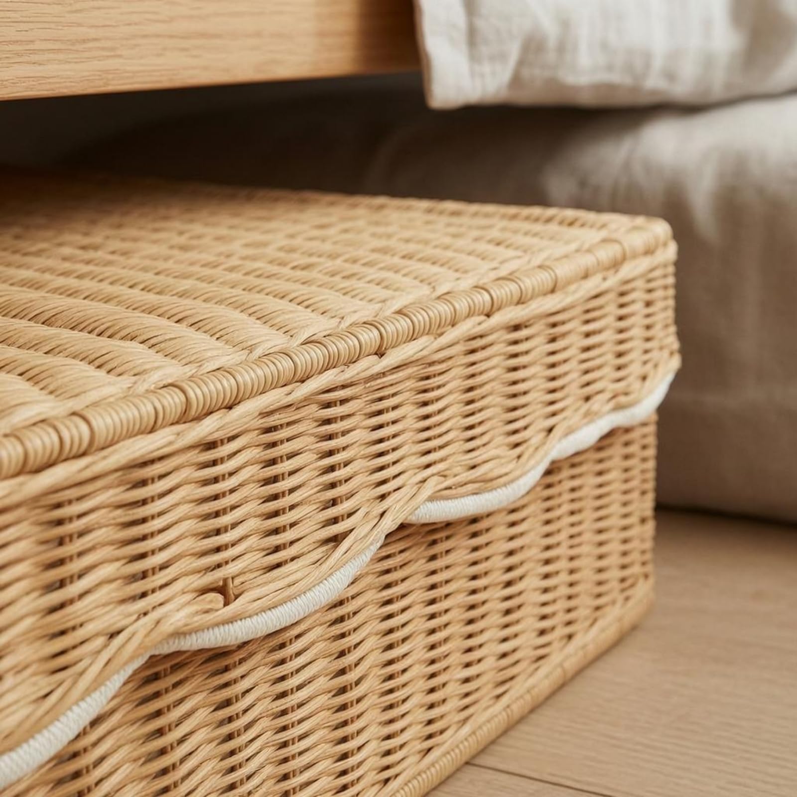 Rectangular Woven Storage Basket with Lid