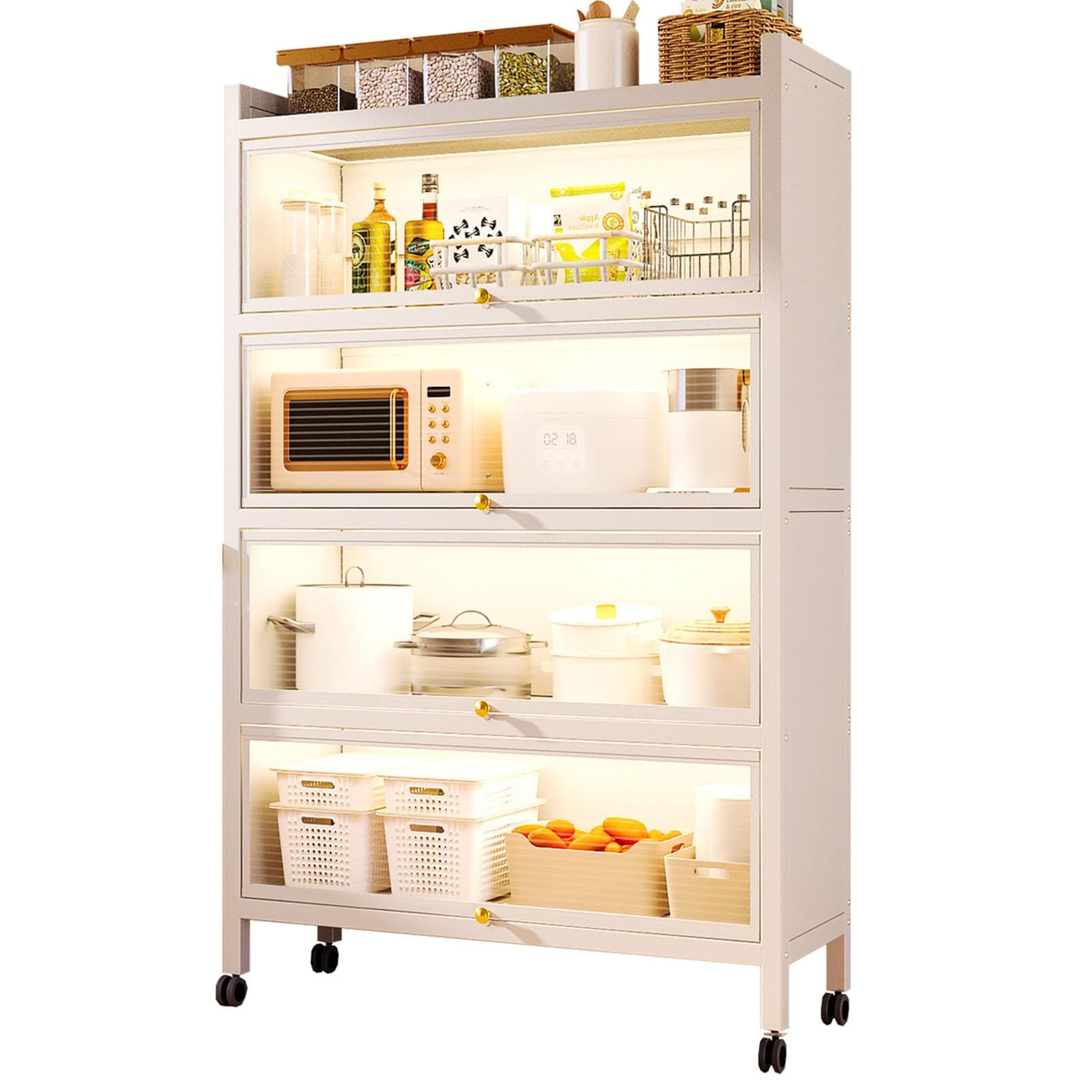 4-Tier Microwave Stand with Flip-Door Storage