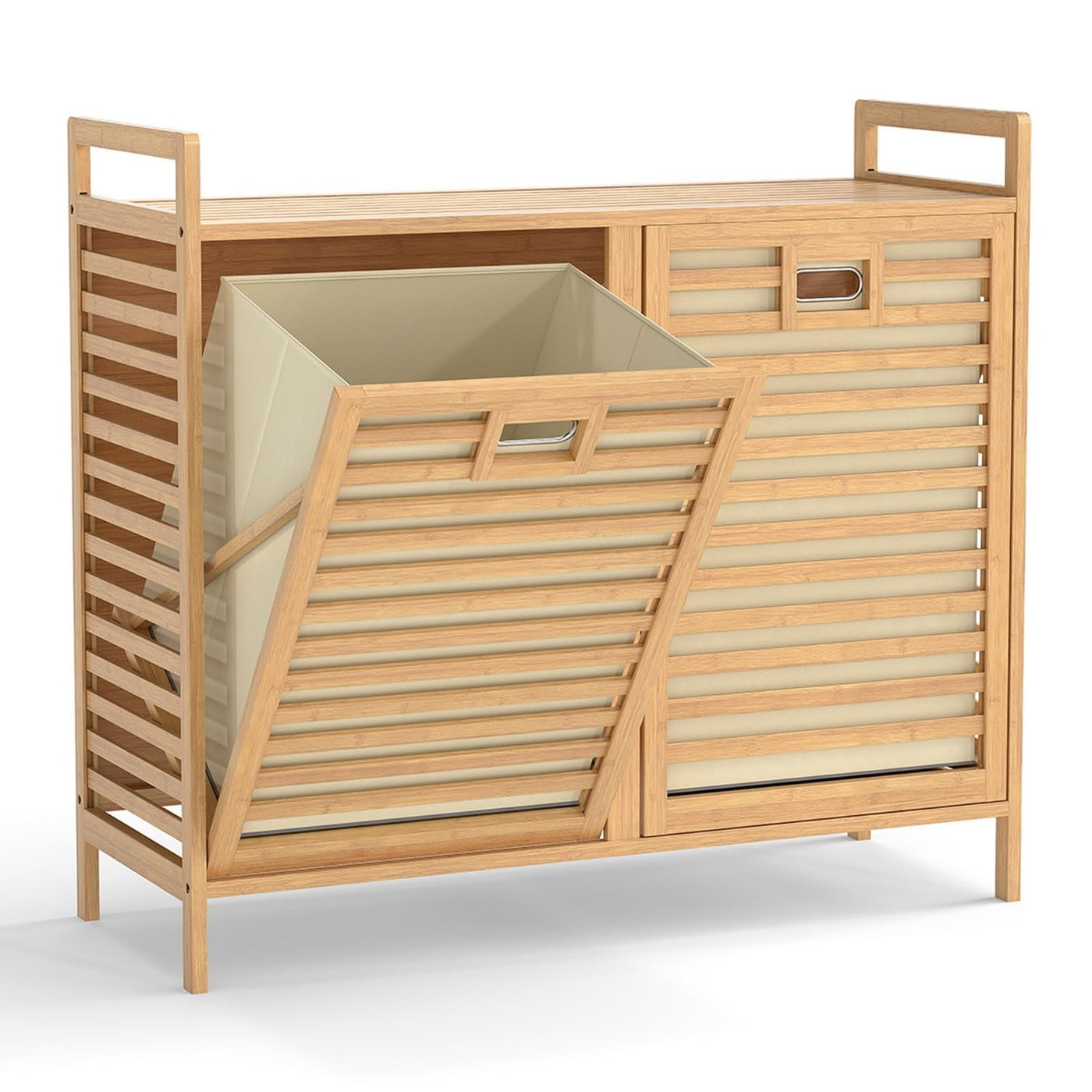 Bamboo Double Tilt-Out Laundry Hamper with Shelf