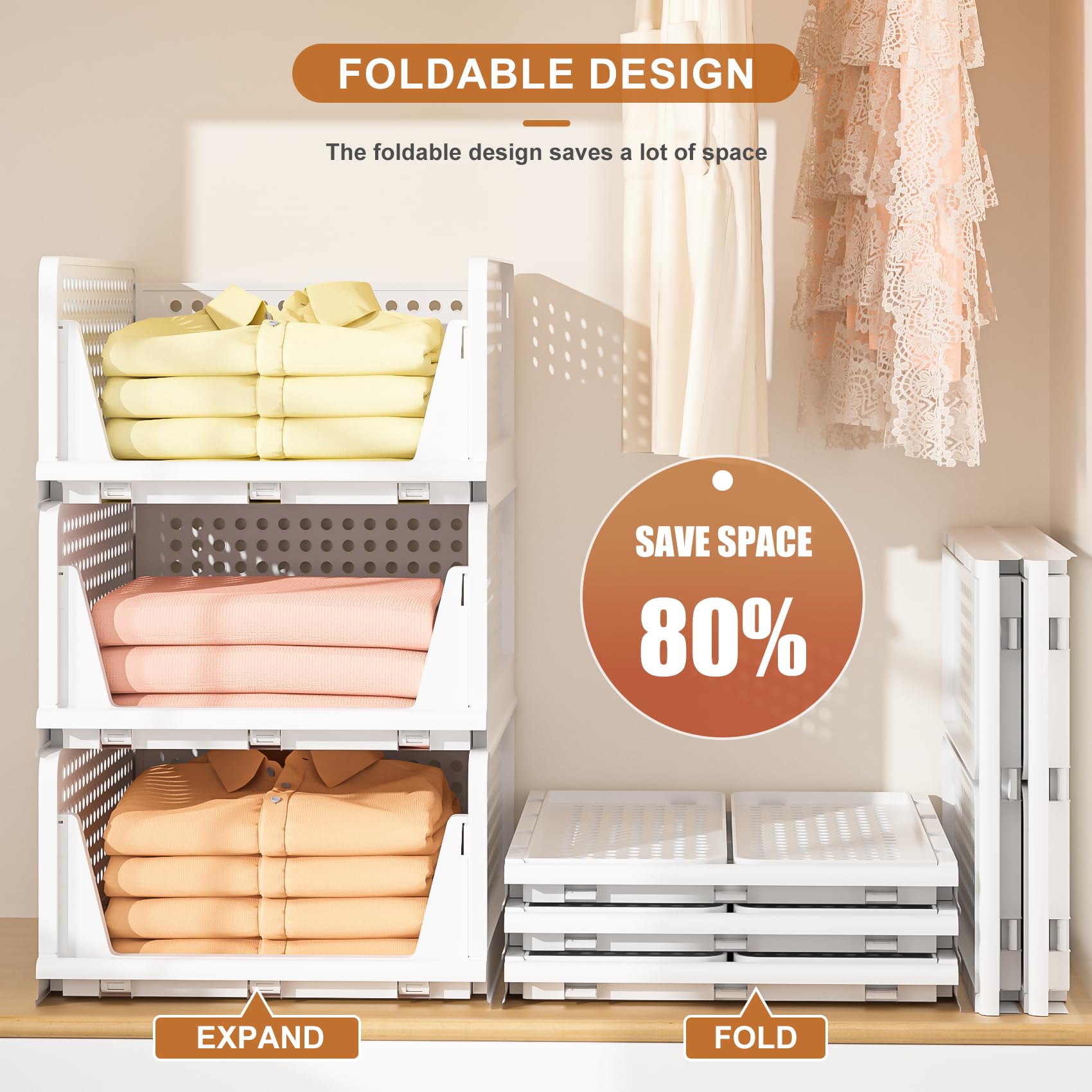 Stackable Pull-Out Closet Storage Drawers – 4 Pack