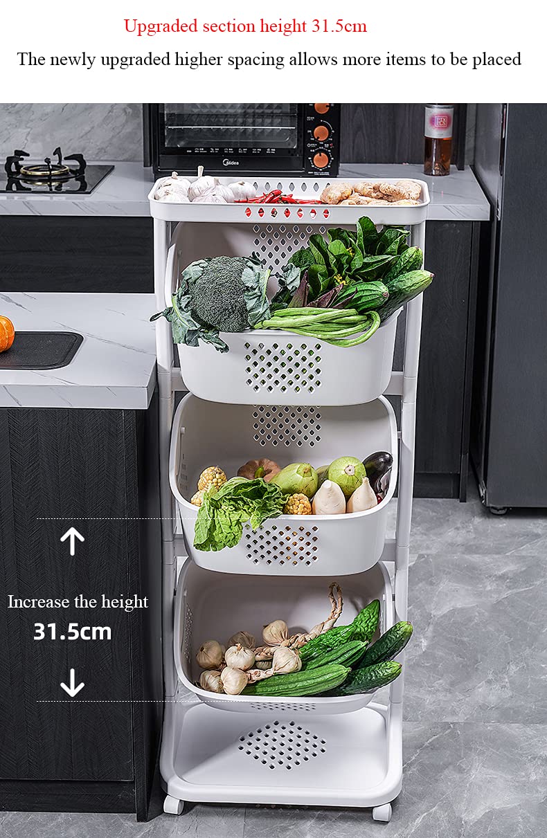 3-Tier Rolling Utility Storage Cart with Rotating Baskets