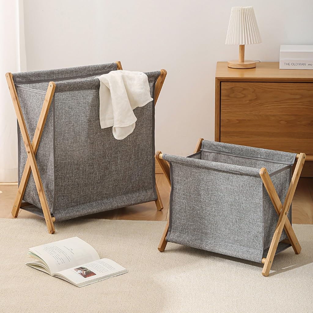 Foldable Bamboo Laundry Hamper with Removable Bag