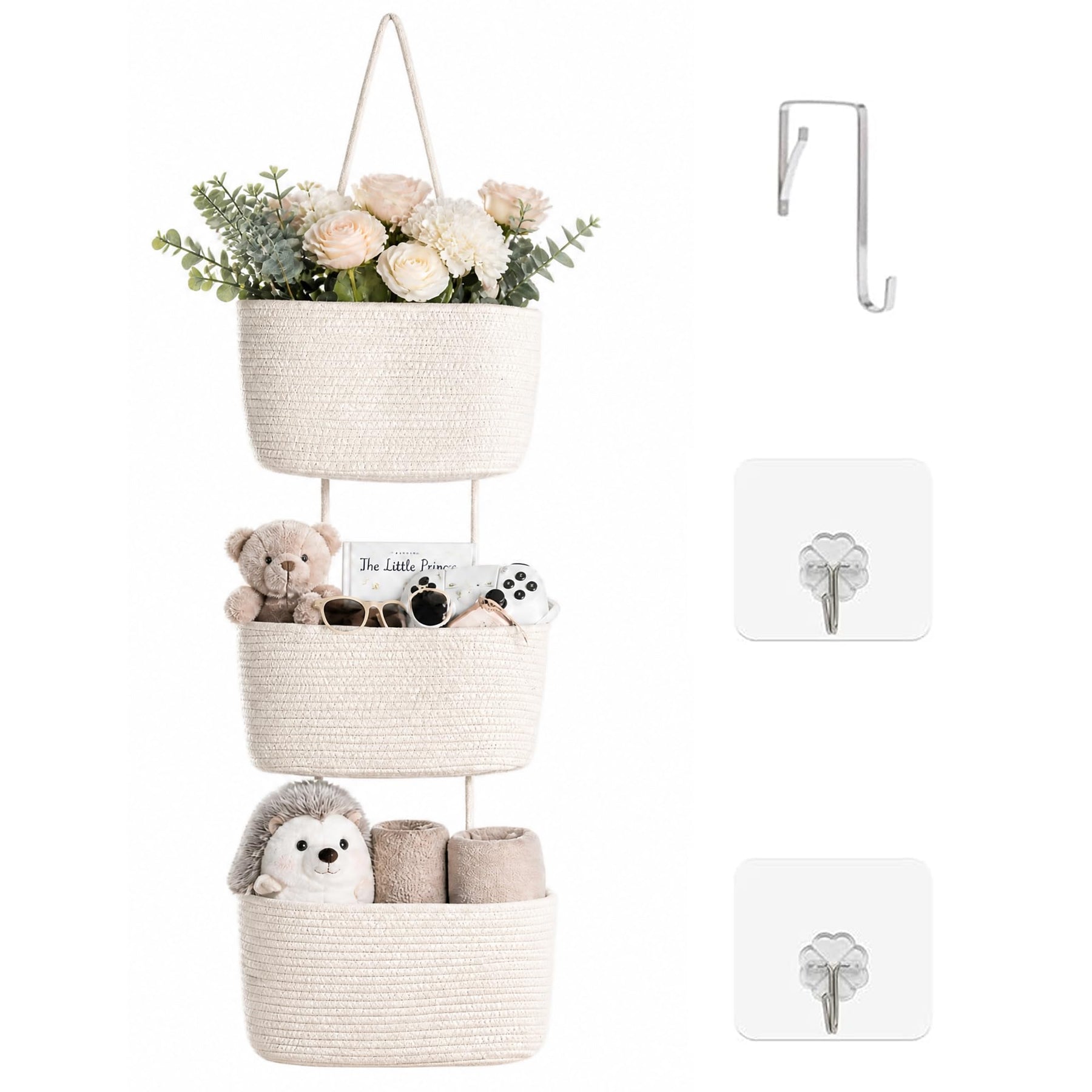 ICERZCZ 3-Tier Hanging Baskets for Organizing Nursery Decor Organization