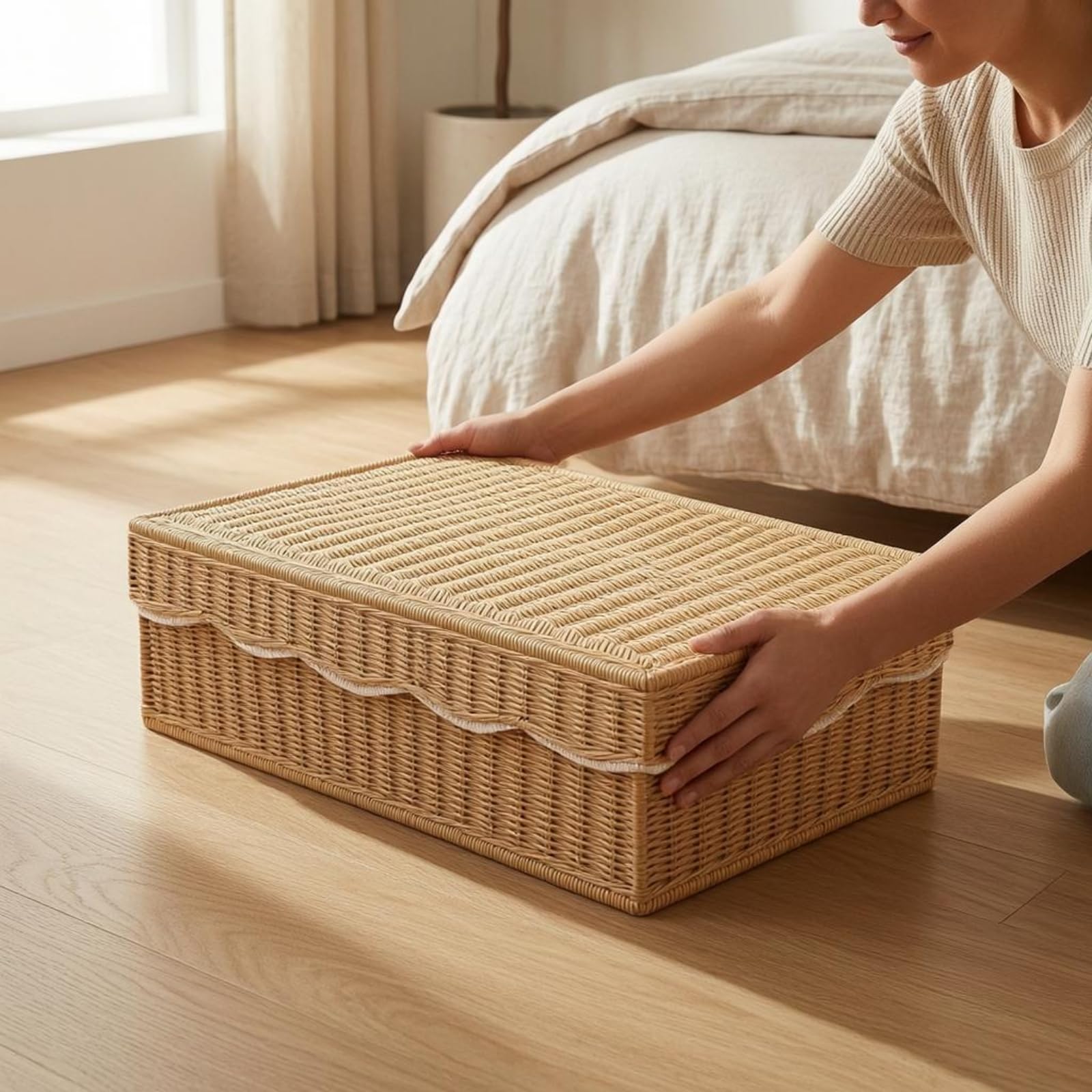 Rectangular Woven Storage Basket with Lid