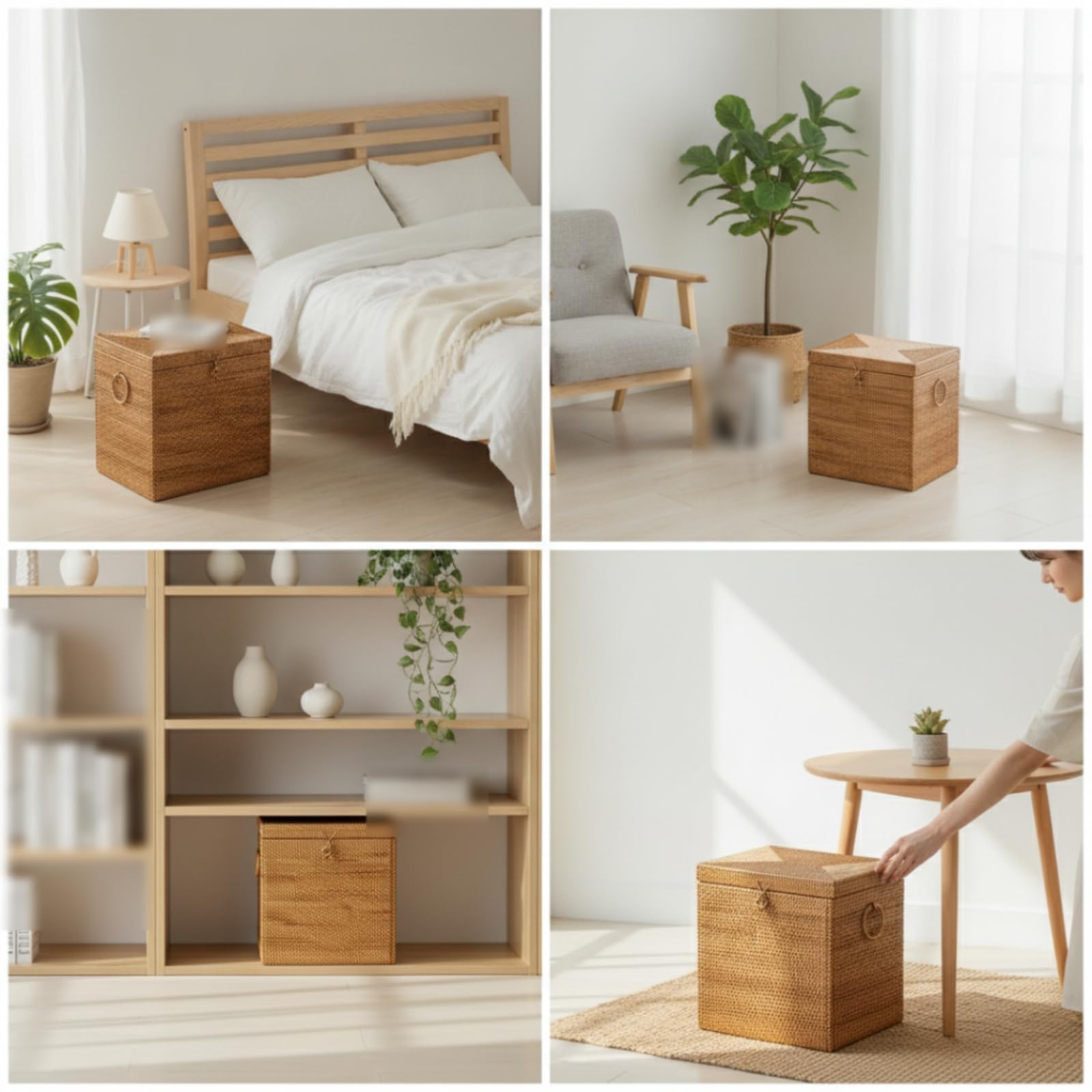 Square Rattan Storage Box with Lid