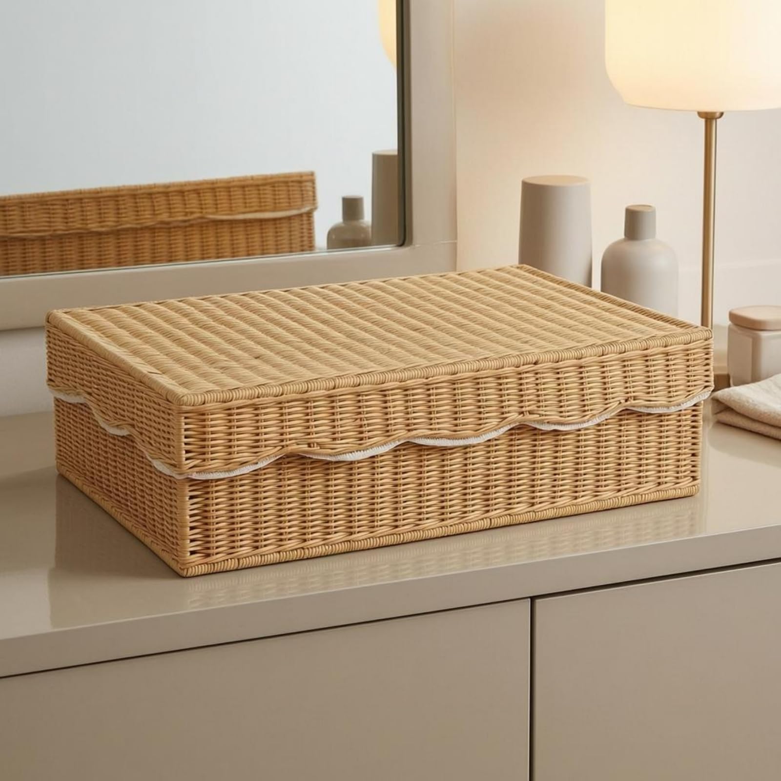 Rectangular Woven Storage Basket with Lid