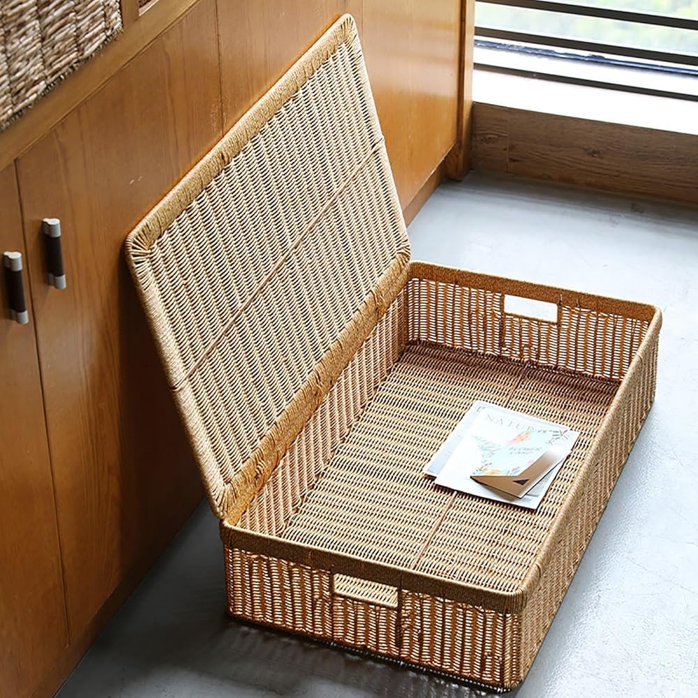 Rectangular Rattan Storage Basket with Lid