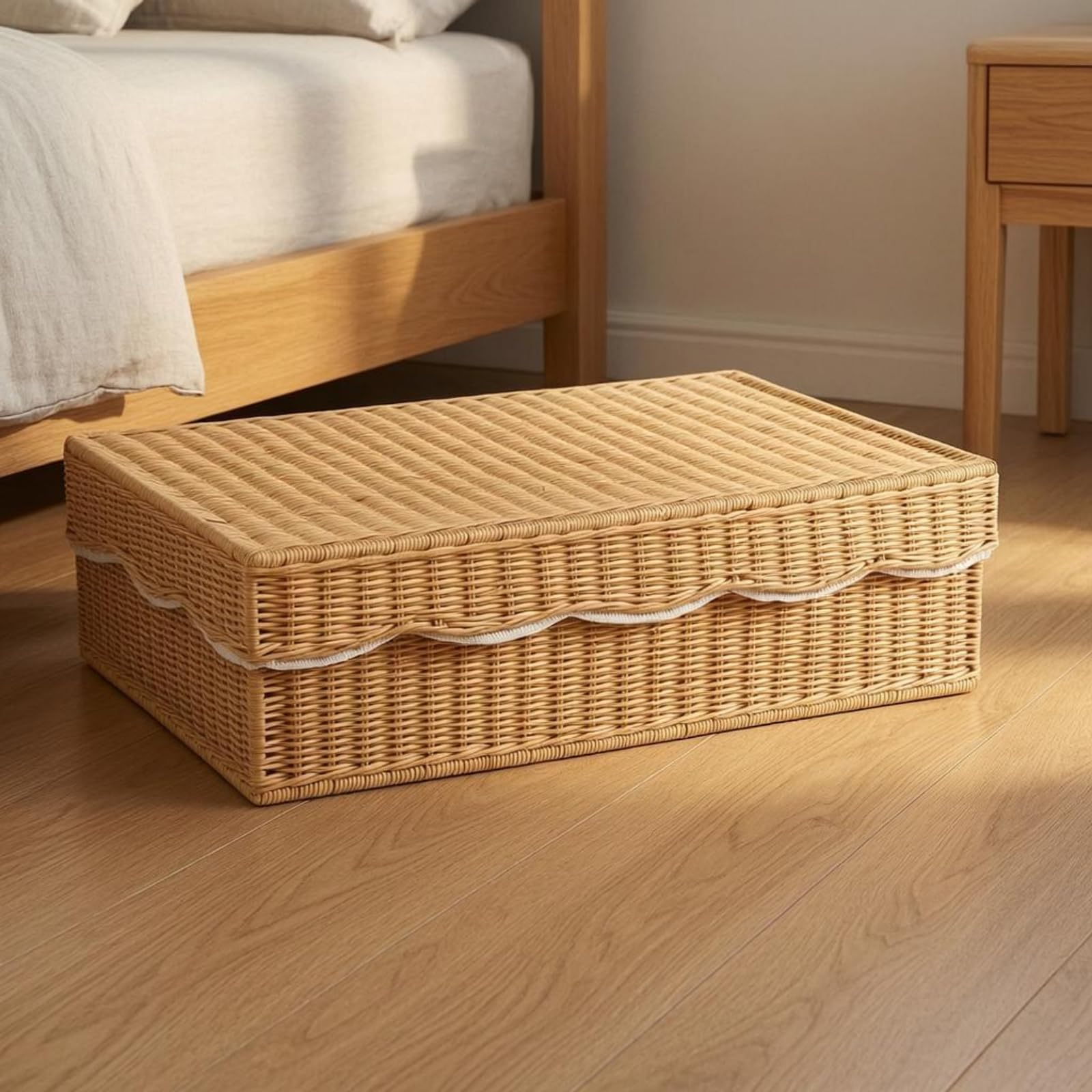 Rectangular Woven Storage Basket with Lid