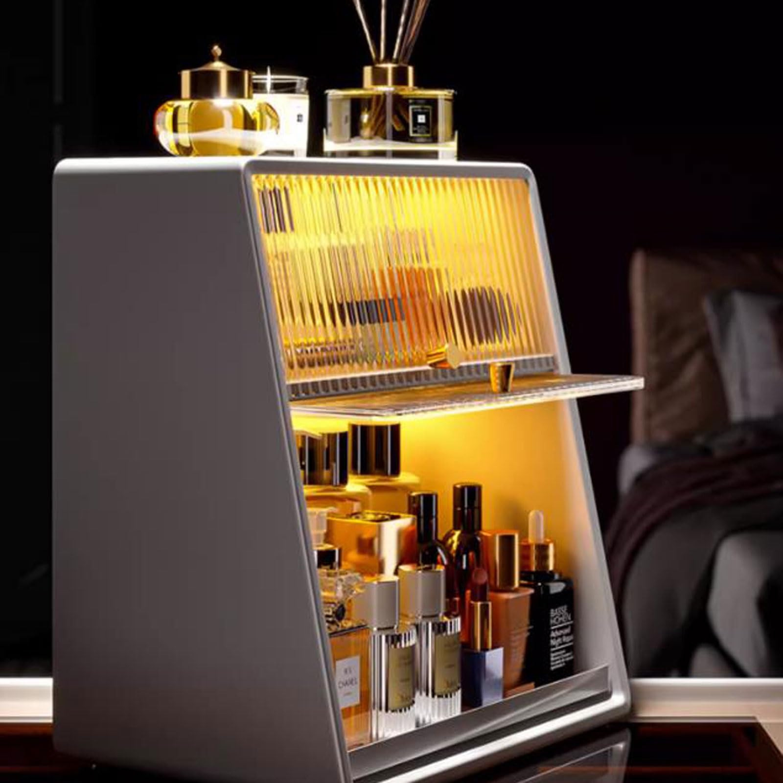 Makeup & Skincare Organizer with Flip Cover and Light